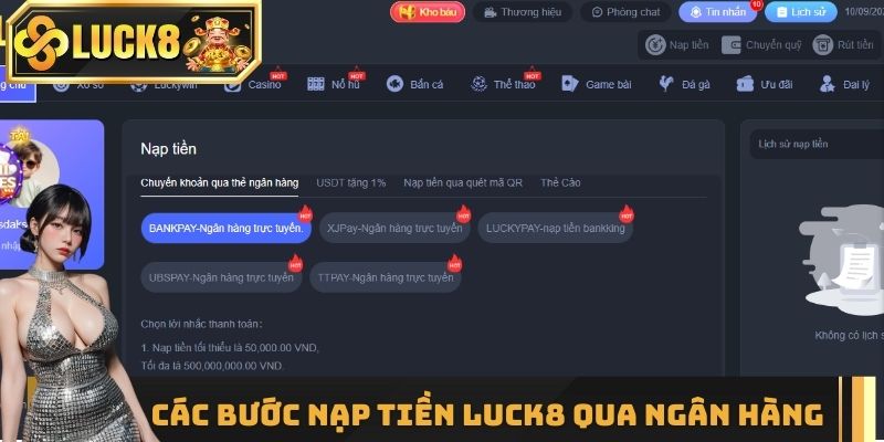 Các bước nạp tiền Luck8 qua ngân hàng